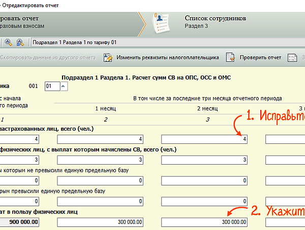 Корректировка отчета