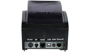 Разъемы АТОЛ 55Ф: блок питания, денежный ящик, COM-порт, USB, заглушка для антенны 3G-модема, Ethernet.